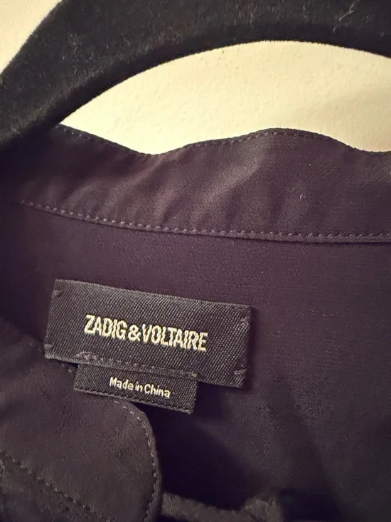 Zadig & Voltaire Black Pintuck Tie-Neck Blouse with Sparkle Cuffs - Picture 3 of 6